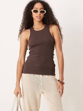 Free People • Fresh In Love Lettuce Edge Tank Top in double espresso brown